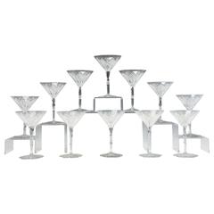 Baccarat Set of 12 Elbeuf Cut Crystal Martini Cocktail Champagne Goblets