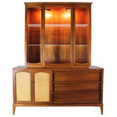 Lane Mid-Century Modern Rhythm China Cabinet Lighted with Cane Doors 8