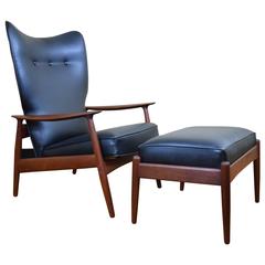 Danish Adjustable Lounge Chair and Ottoman by K. Rasmussen for Peter Wessel