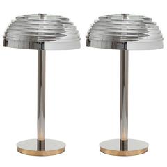 Pair of European Modern Art Deco-Inspired Nickel and Glass Roma Table Lamps 2