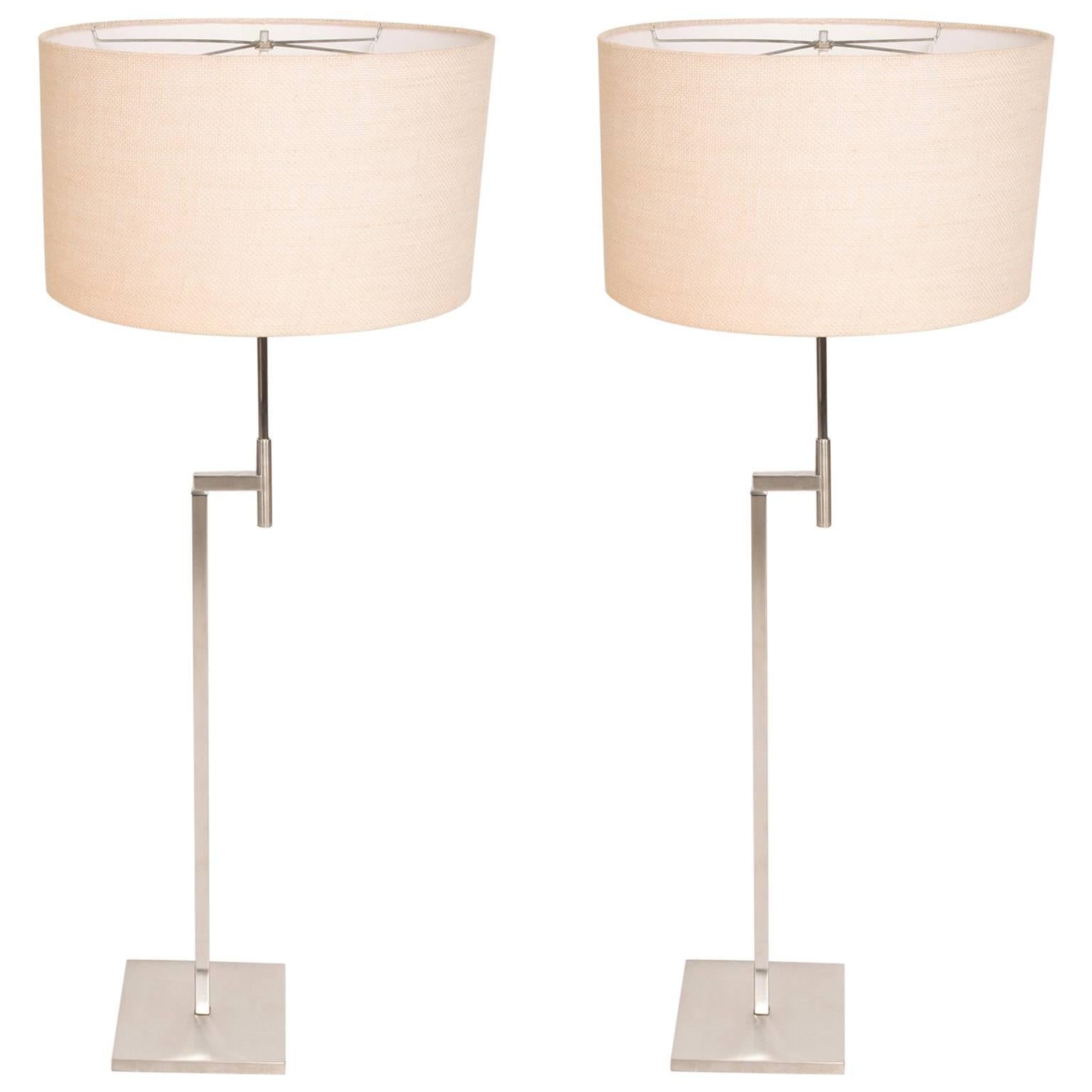 Pair of Laurel Floor Lamps Brushed Nickel Finish