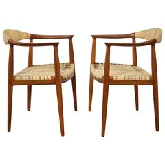 Hans Wegner Round Chairs in Teak and Cane