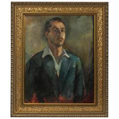 Oil on Canvas Portrait of Handsome Young Man in Suit