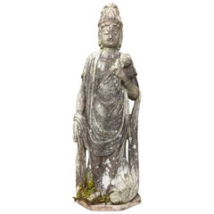 Japanese Stone Kannon Guan yin Pleasant Face