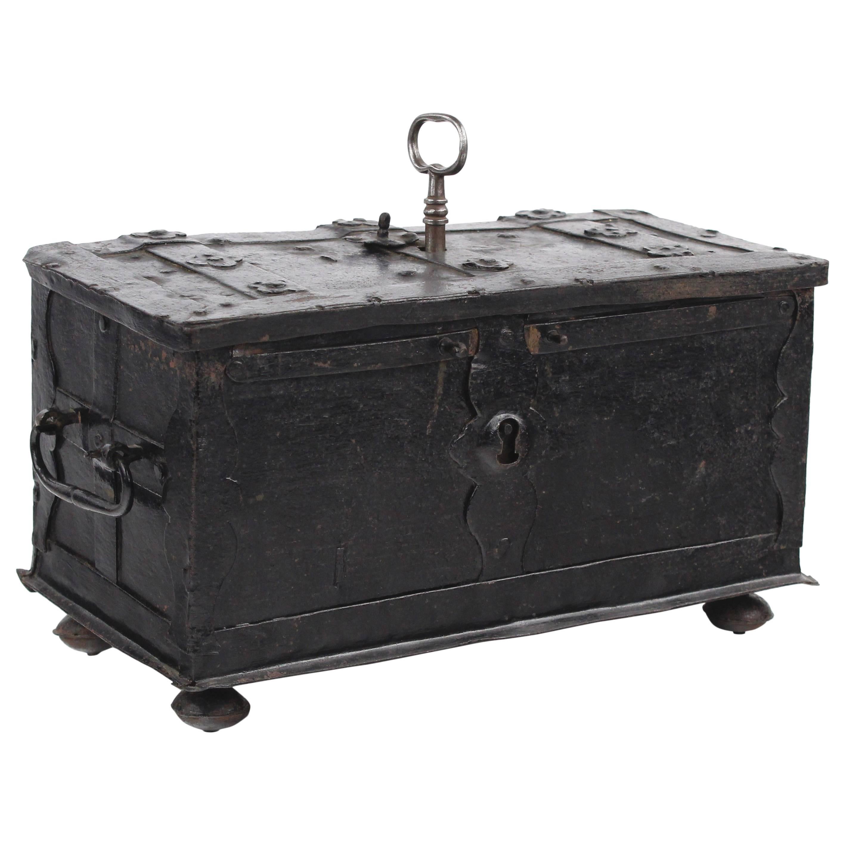 Rare Metal Cassette, Box, Casquet 17th Century, Concealed Lock and Coin Slots