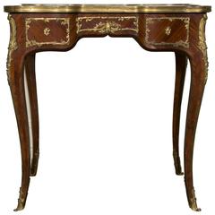 French Kingwood Marquetry and Ormolu Mounted LXV Style Table Signed Raulin