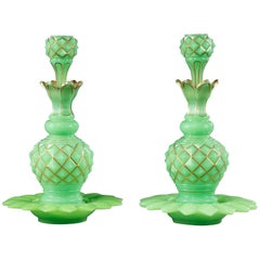 Mid-19th Century Pair of Green Opaline Flasks