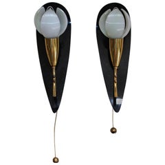 Pair of Mid-Century Wall Sconces Brass and Acrylic Flower