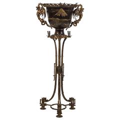 French Japonisme Lacquered Metal Jardinière on Ormolu Stand Signed Marnyhac