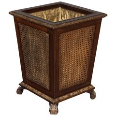 Rare Edwardian Walnut and Parcel-Gilt Waste Paper Basket