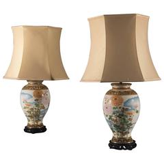 Pair of Meiji Period Satsuma Japanese Vases Converted to Lamps 8