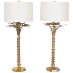 Pair of Mid-Century Brass Stylized Palm Tree Table Lamps