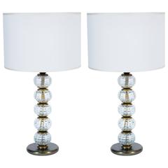 Pair of Mid-Century Murano Glass and Bronzed Brass Table Lamps by Barovier 2