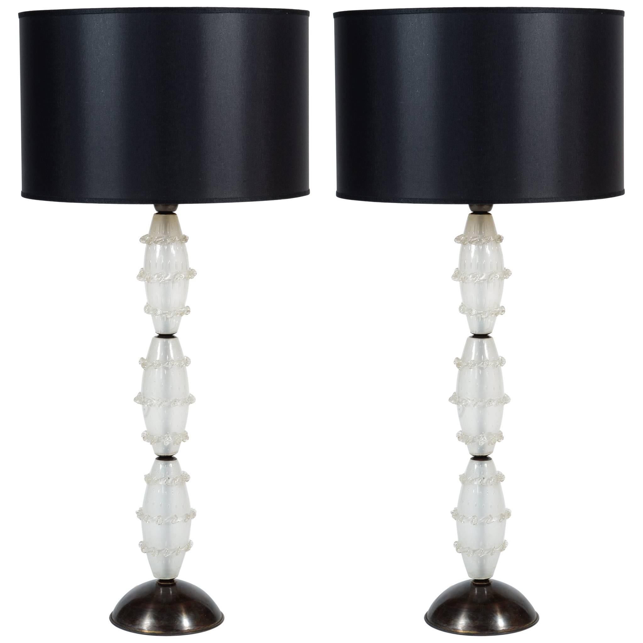 Pair of Italian Murano Glass Mid-Century Table Lamps