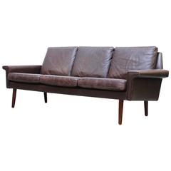 Danish Brown Leather Three-Seat Sofa from Vejen Polstermobelfabrik, 1960s
