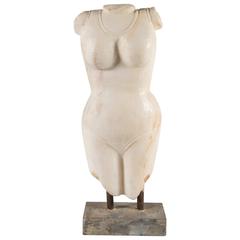 Marble Sculpture of Woman's Torso on Stand