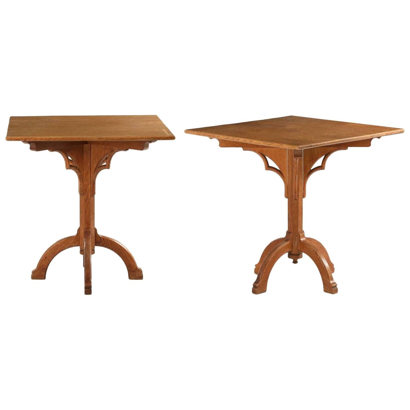 Pair of Arts & Crafts Oak Antique Side Tables in Gothic Taste