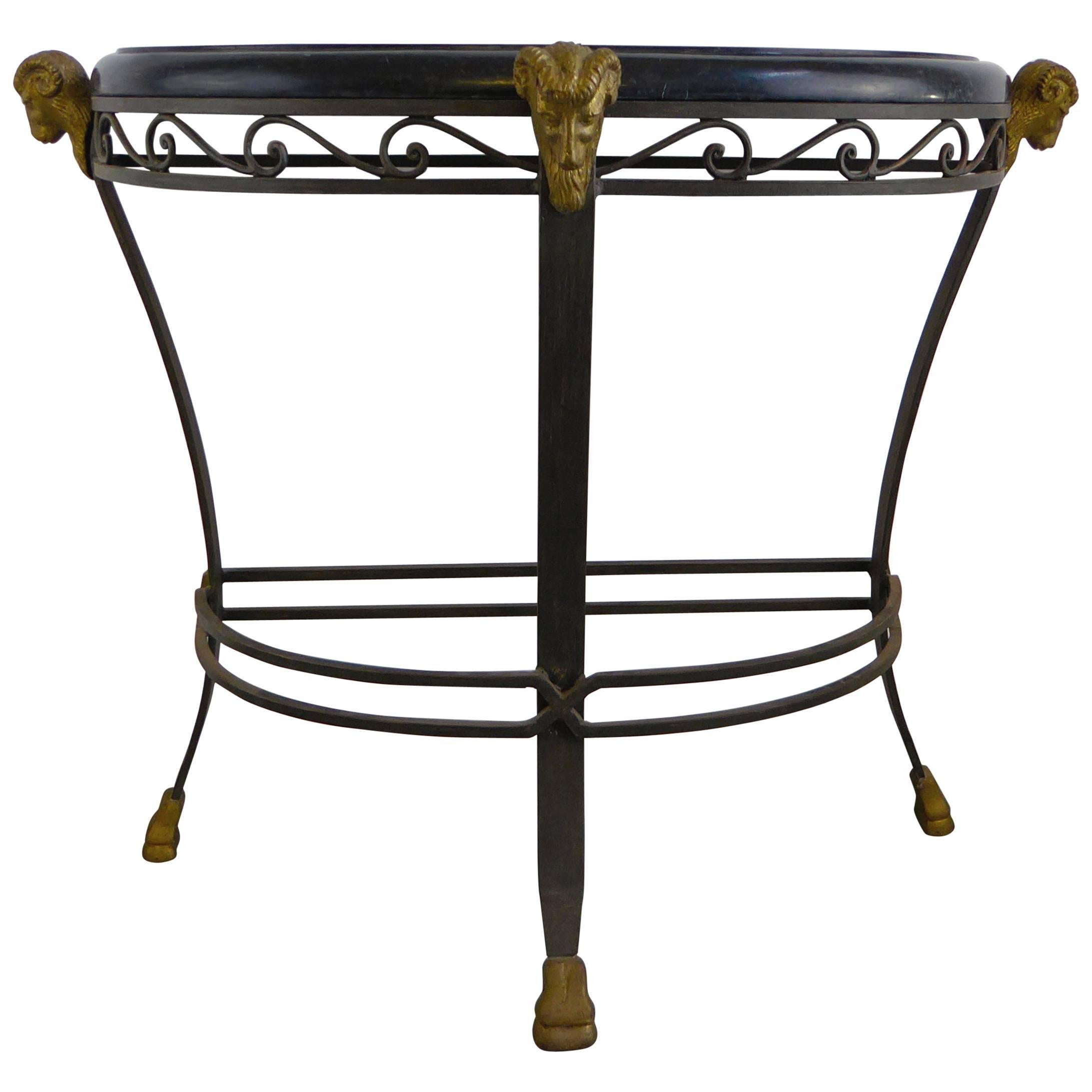 Iron & Tessellated Marble Ram's Head Console Table Attributed to Maitland Smith