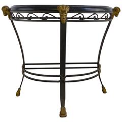 Iron & Tessellated Marble Ram's Head Console Table Attributed to Maitland Smith