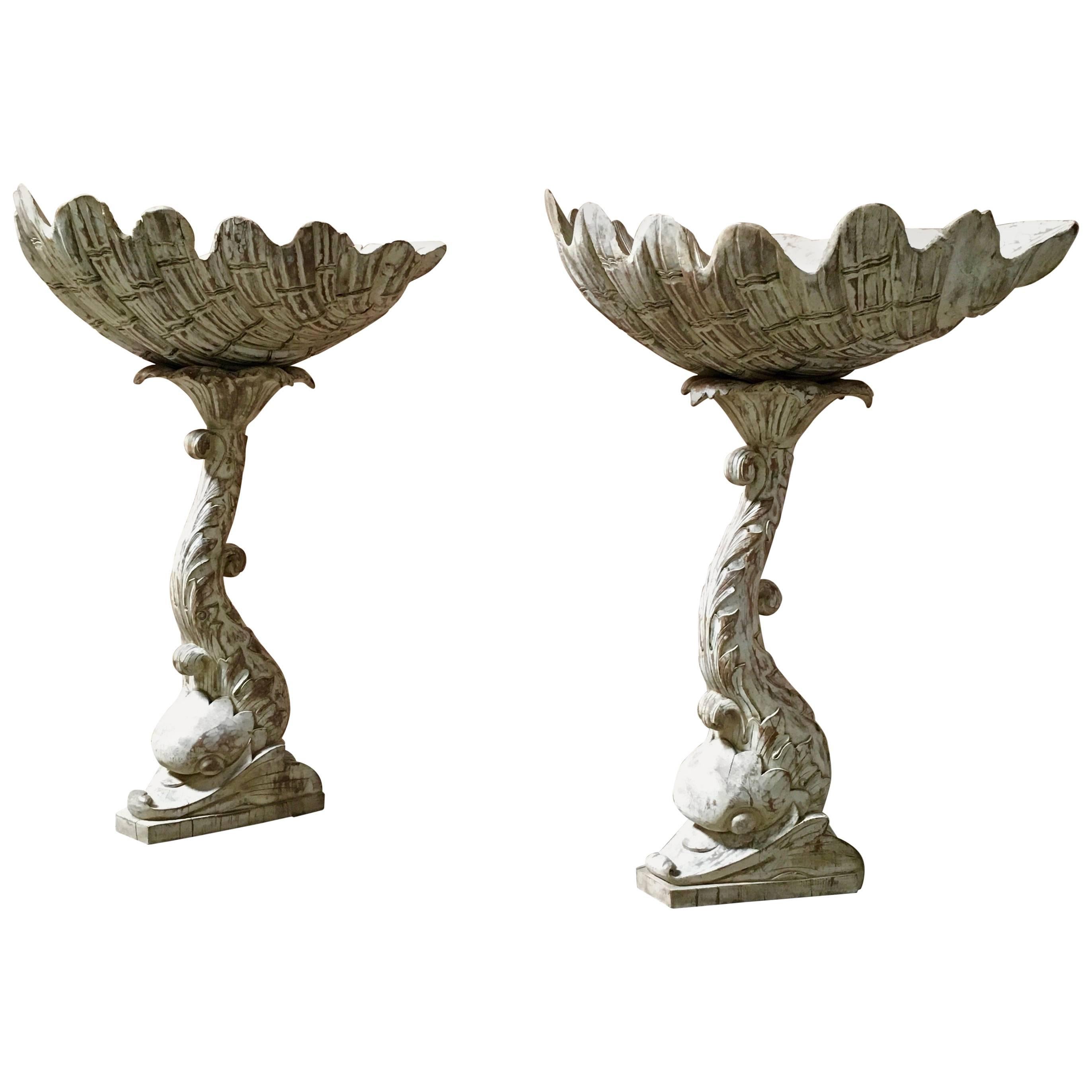 Pair of Hand-Carved Grotto Style Plant Stands