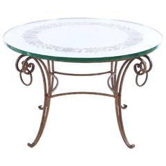 French Mirrored Coffee Table, style of Rene Drouet with Wrought Iron Base