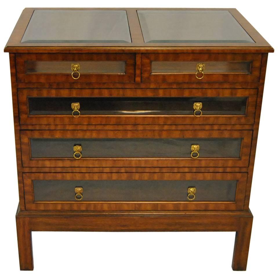 Satinwood Glass Top and Glass Front Five-Drawer Chest by Maitland Smith