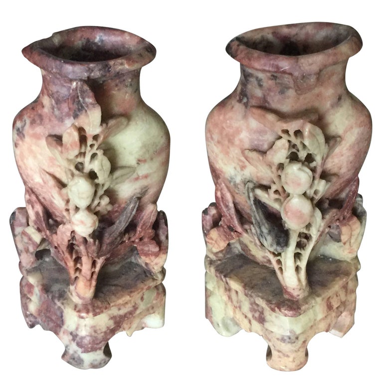 Pair Of Chinese Carved Soapstone Vases For Sale At 1stdibs