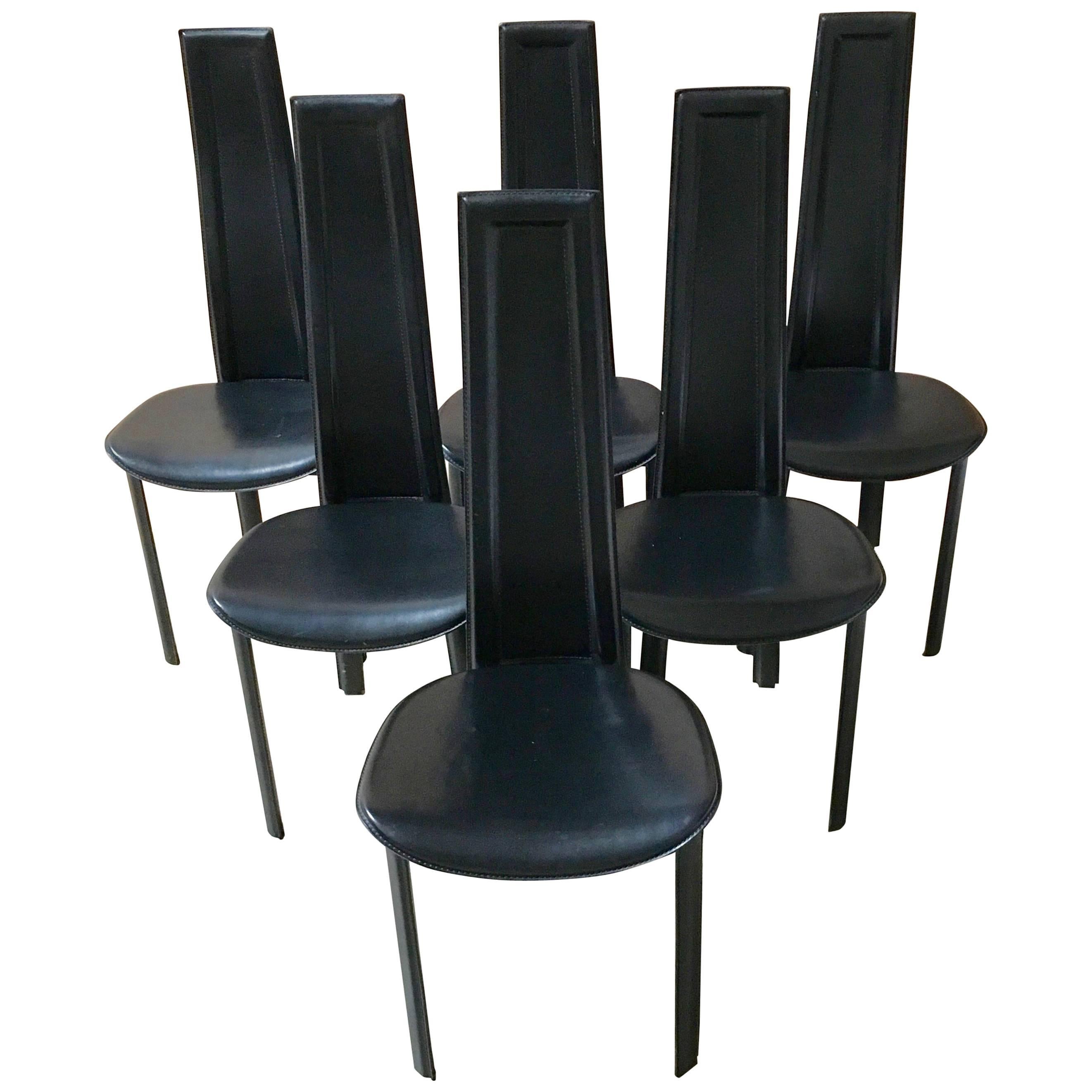 Set of Six Italian Leather Dining Chairs