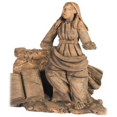 Hand-Carved 'Lady with Book' Architectural Element