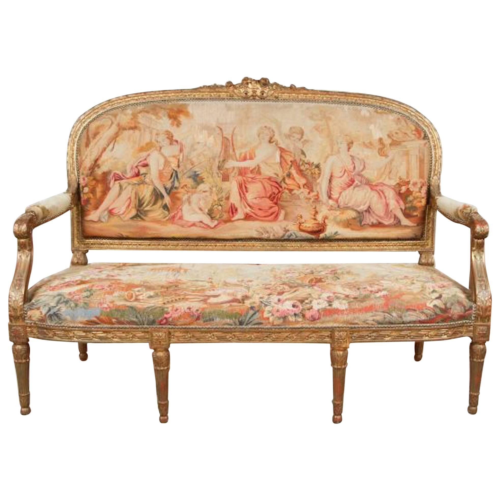 19th Century Louis XVI Style Giltwood Canapé Settee For Sale