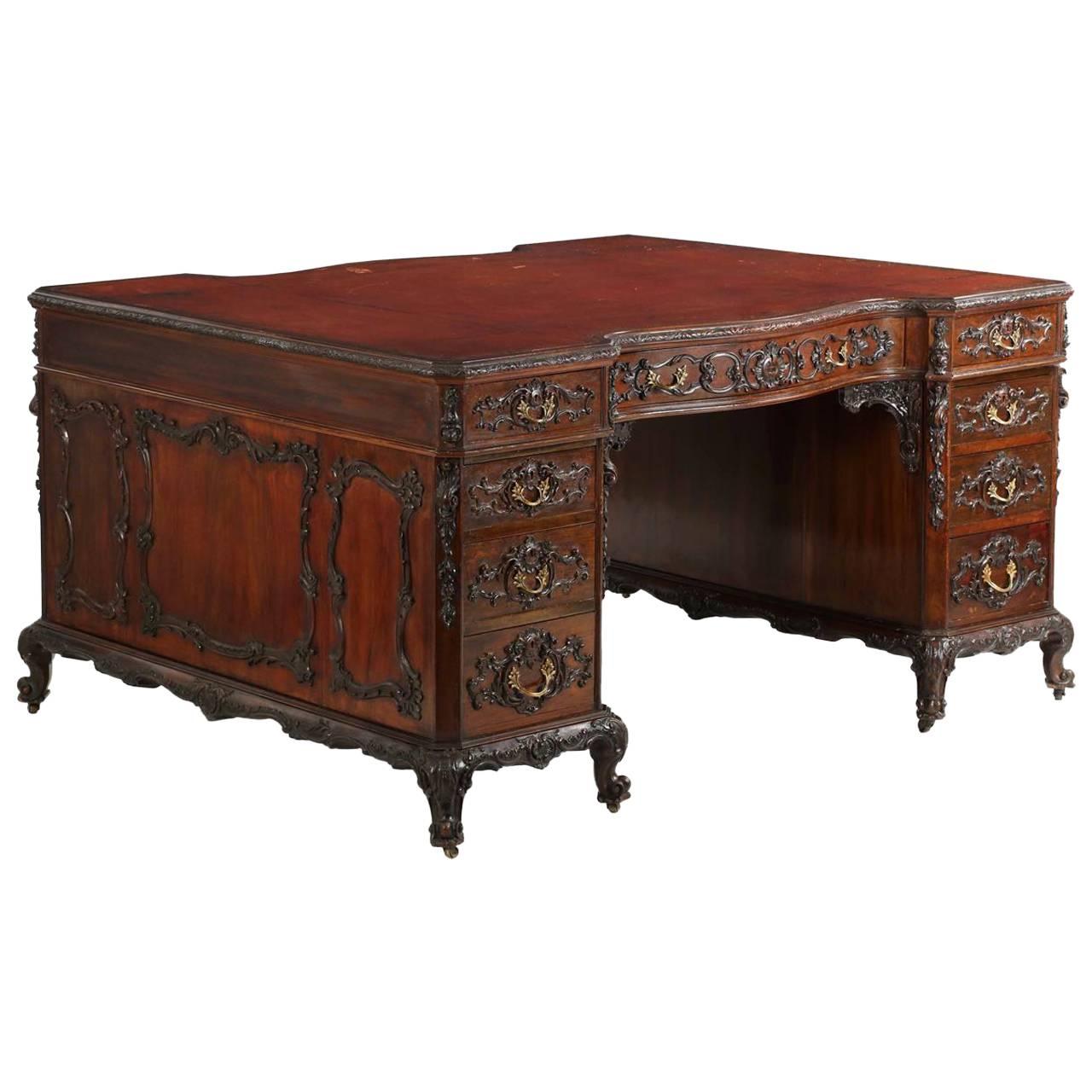 Exceptional Rococo Revival Mahogany Partner's Desk, Bertram and Sons, circa 1880