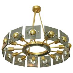 Italian Brass and Smoked Glass Chandelier 6