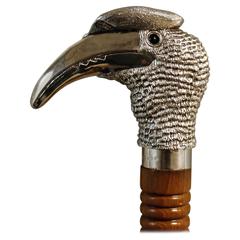Antique Sterling Silver Hornbill Walking Stick by William Comyns, London