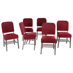 Six Art Moderne Streamline Stainless Steel Railroad Dining Chairs by Rota Cline