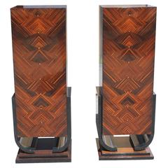 Pair of French Art Deco Exotic Macassar Ebony Pedestals, M-O-P Accents, 1940s