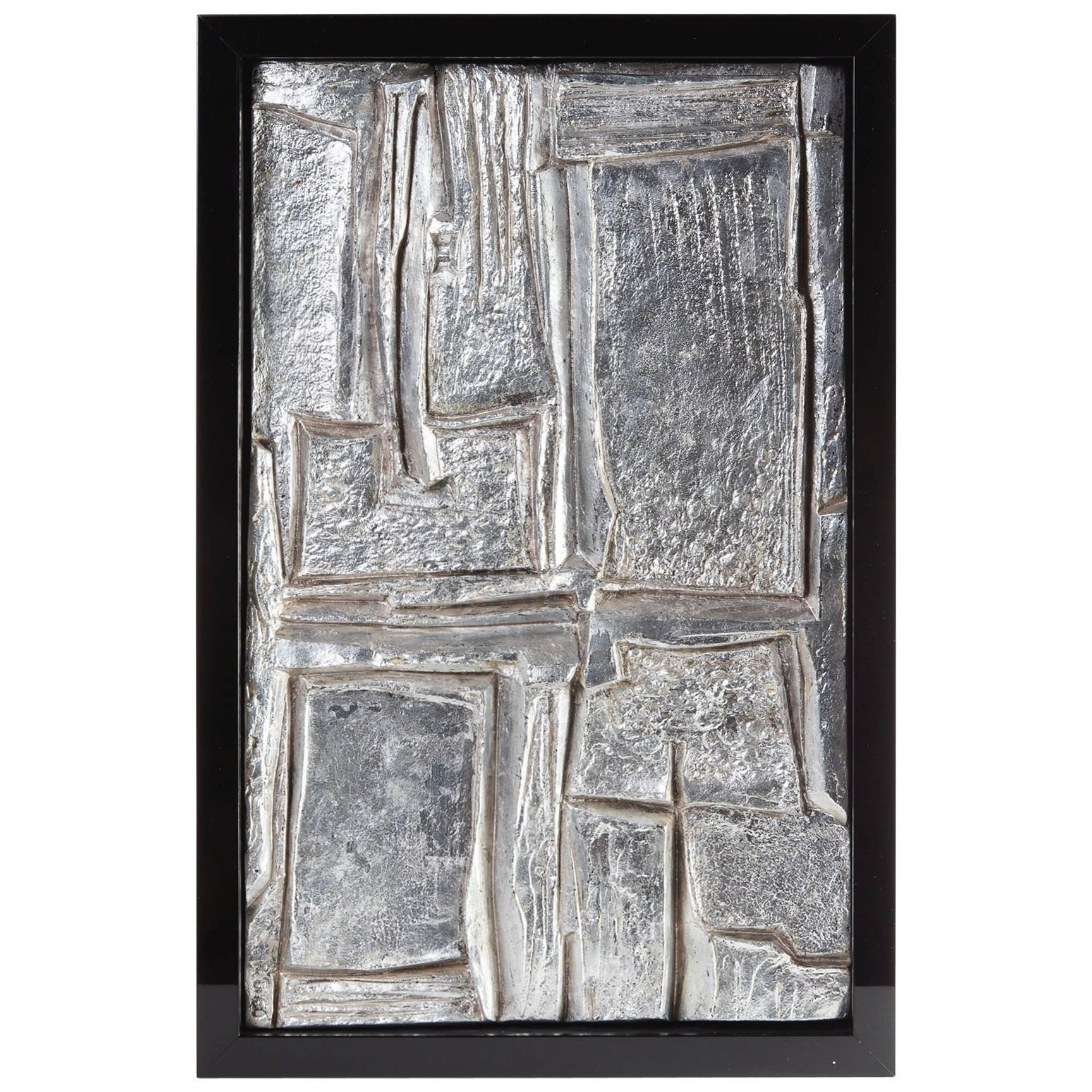Escultura abstracta francesa de escayola/hoja de plata enmarcada de mediados del siglo XX nº 1