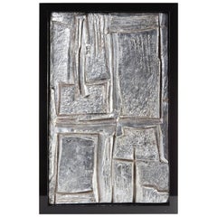 Mid-20th Century French Framed Abstract Plaster/Silver Leaf Sculpture #1