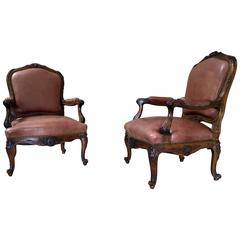 Pair of Louis XIV Style Armchairs with Leather Upholstery 4
