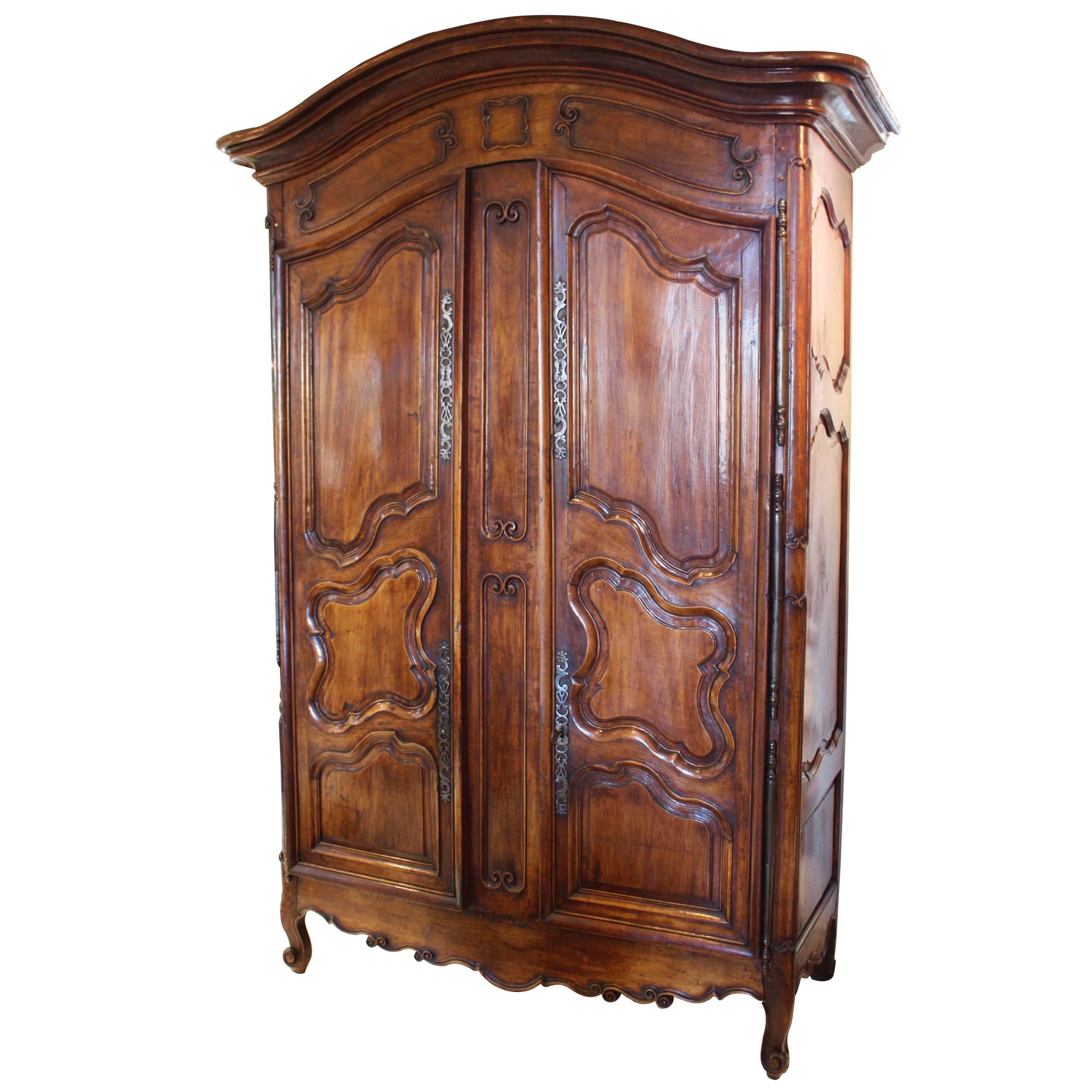 French 1740s Louis XV Period Fruitwood Two-Door Armoire with Raised Panels For Sale