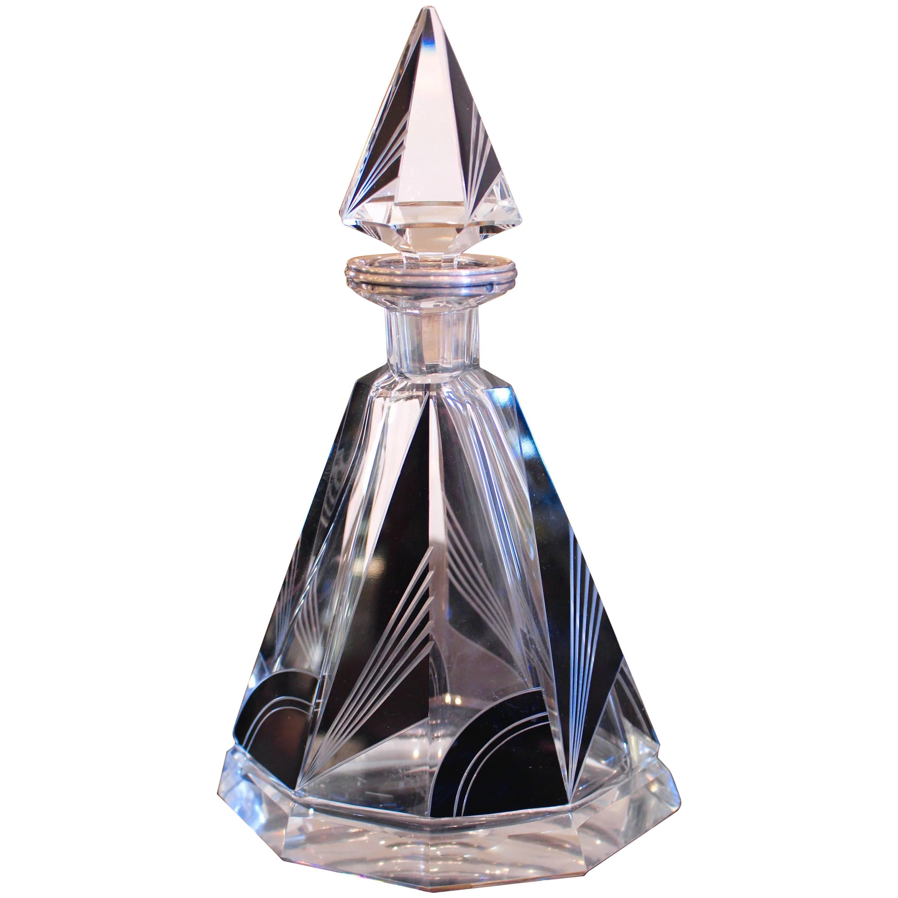 Rare Surviving Bohemian Crystal and Silver Decanter For Sale