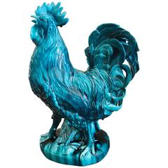 Massive and Expressive French Turquoise Glazed Rooster