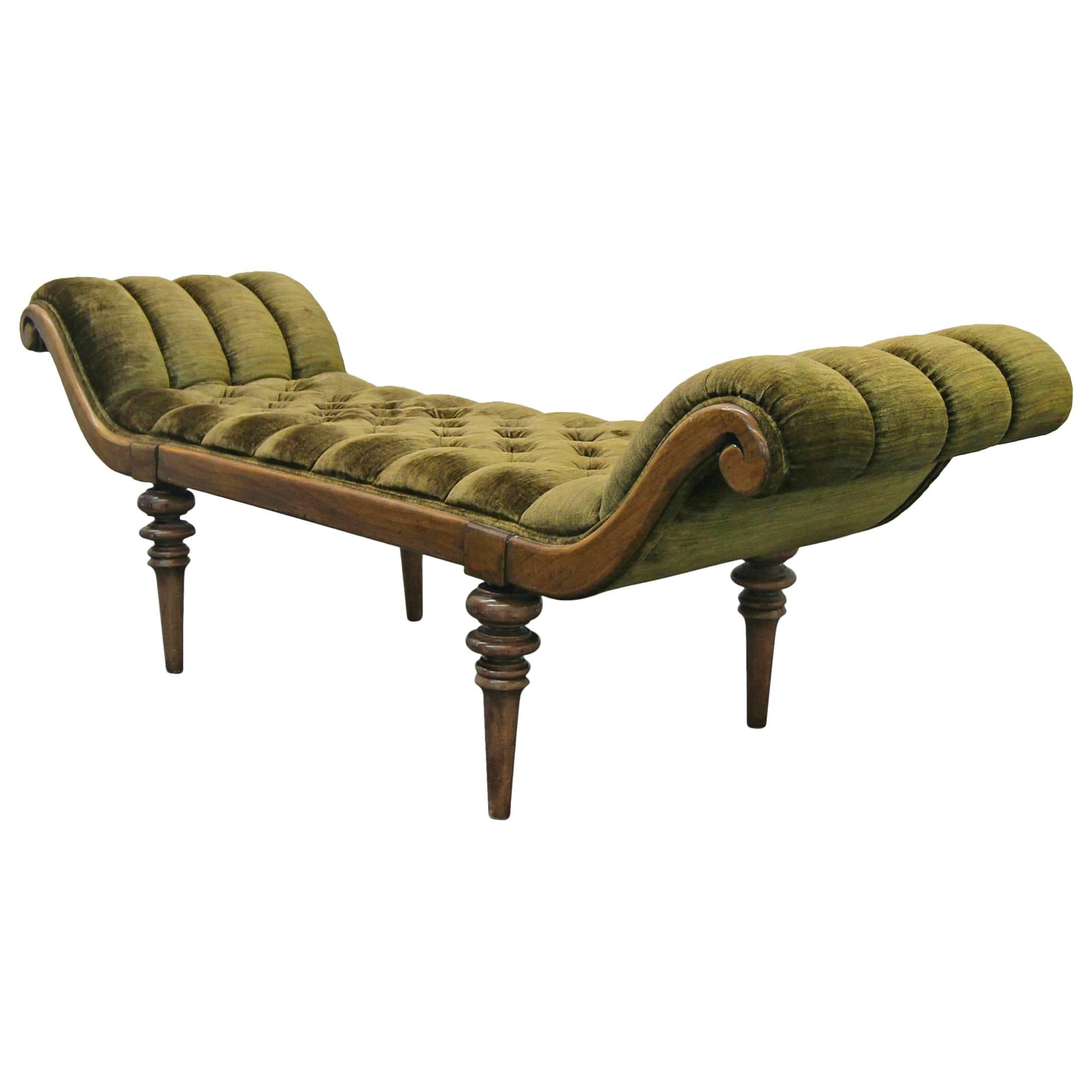 Antique Vintage Provincial Style Tufted Velvet Bench