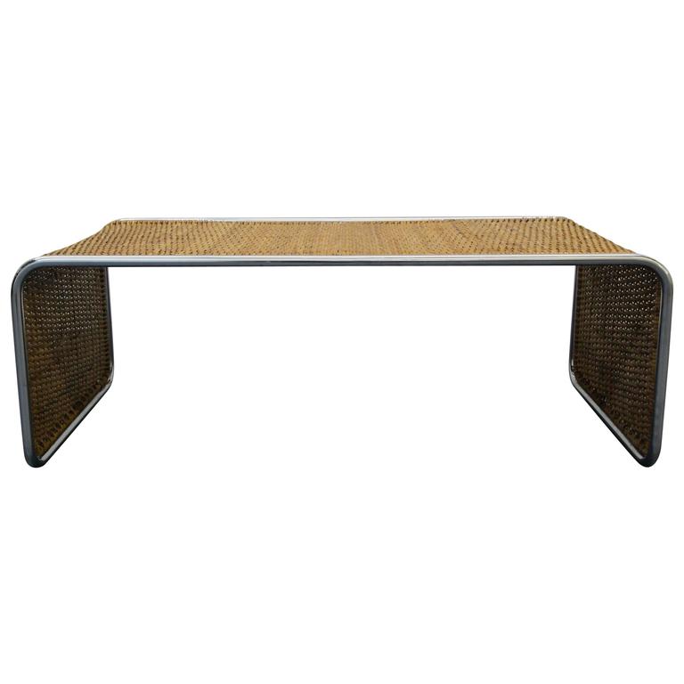 MidCentury Woven Bamboo Ratan and Tubular Chrome Waterfall Coffee