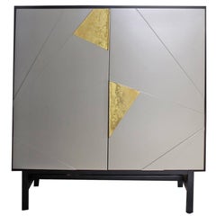 1980s Cupboard in Gray and Black Lacquer