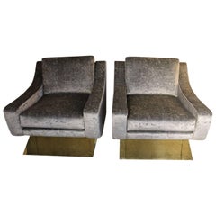 Armchairs 1960s Style in devorè velvet and Brass