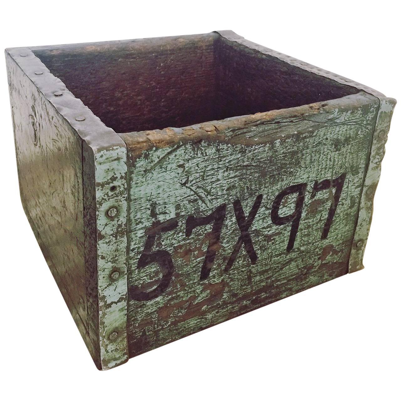 Vintage Industrial Ironmongers Wooden Storage Box For Sale