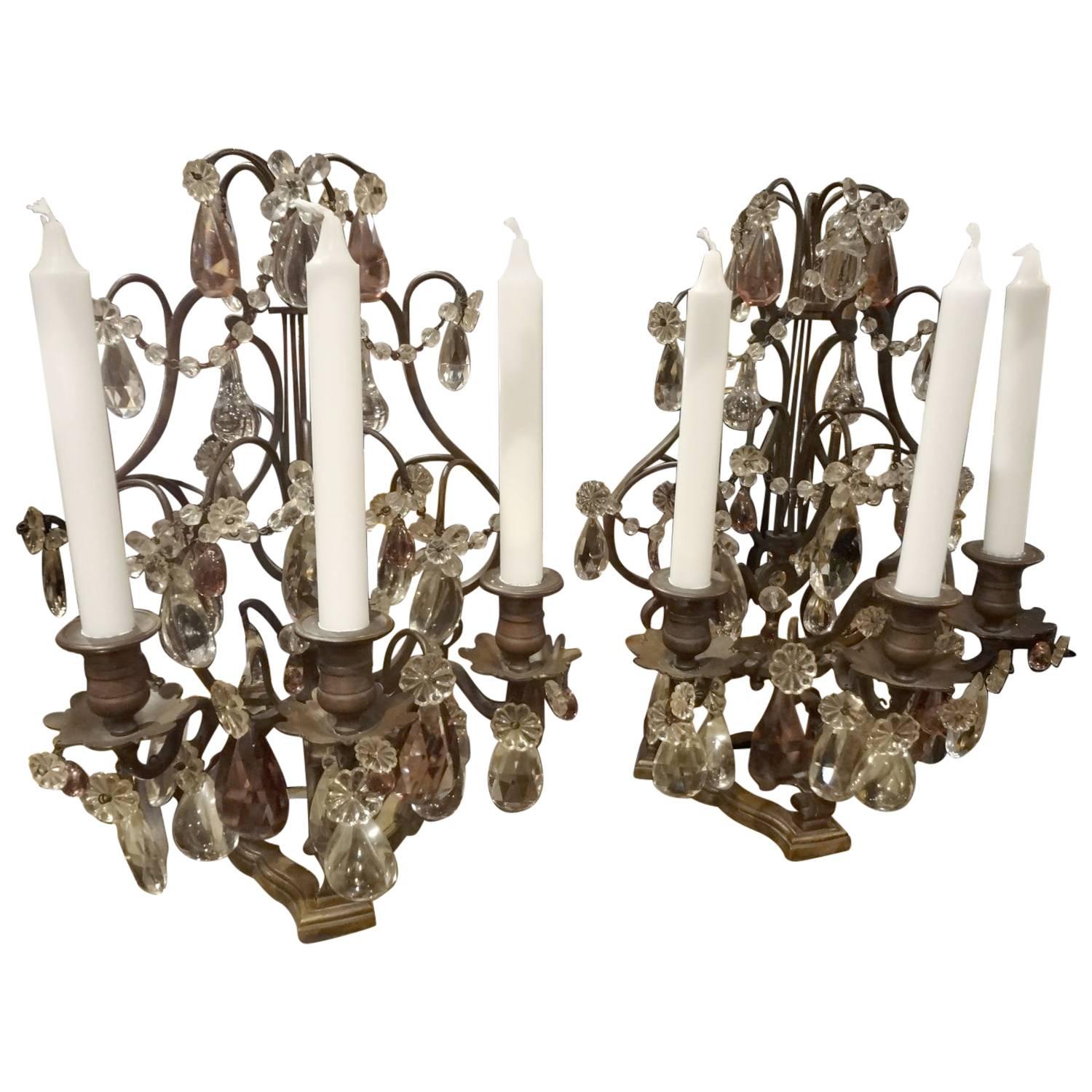 Late 19th Century Bronze Pair of Girandoles Candelabra