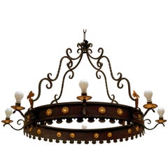 One Large Wrought Iron Chandeliers