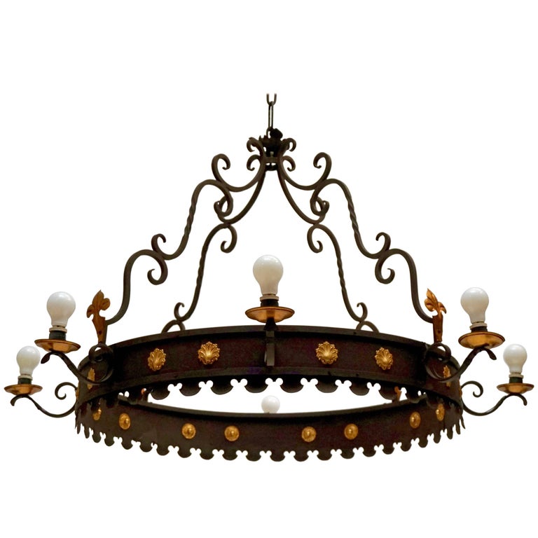 One Large Wrought Iron Chandeliers For Sale