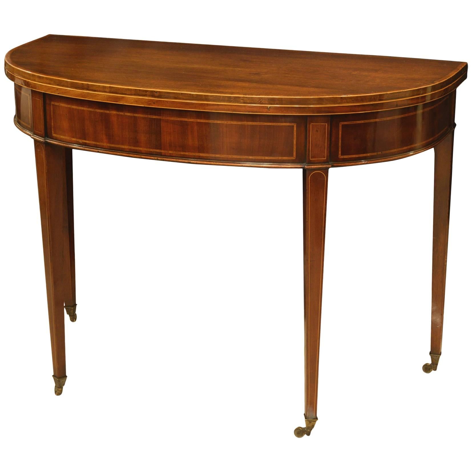 Georgian Mahogany and Kingwood Demilune Card Table